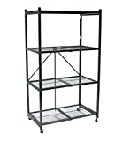 Origami 4-Shelf Foldable Storage Shelves | for Garage Kitchen Bakers Closet, Metal Wire, Collapsible Organizer Rack, Holds up to 1000 pounds, Powder-Coated Steel, Heavy Duty | Pewter