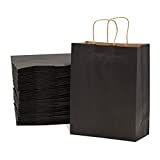 Black Paper Bags with Handles – 10x5x13 inches 100 Pcs. Paper Shopping Bags, Bulk Gift Bags ,Kraft, Party, Favor, Goody, Take-Out, Merchandise, Retail Bags, 80% PCW Debbie Size Medium Large