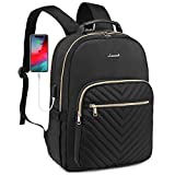 LOVEVOOK Laptop Backpack for Women Quilted Business Work Computer Bags Stylish Purse Bookbag, 17-Inch, Black
