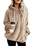 ReachMe Womens Oversized Sherpa Pullover Hoodie with Pockets Fuzzy Fleece Sweatshirt Tie Dye Fluffy Coat(A Khaki,M)