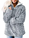 ZESICA Women's Autumn Winter Long Sleeve Zipper Sherpa Fleece Sweatshirt Pullover Jacket Coat,Light Grey,Small