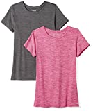 Amazon Essentials Women's 2-Pack Tech Stretch Short-Sleeve Crewneck T-Shirt, -charcoal heather/radiant raspberry heather, Large