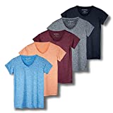 5 Pack: Womens V Neck T-Shirt Ladies Yoga Top Athletic Tees Active Wear Gym Workout Zumba Exercise Running Essentials Quick Dry Fit Dri Fit Moisture Wicking Basic Clothes - Set 2,L