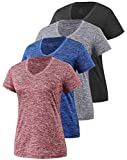 Xelky 3-4 Pack Women's V Neck Tshirt Short Sleeve Moisture Wicking Athletic Shirts Sport Activewear Fitness Workout Gym Tops 4Black/Gray/Navy/Wine Red M