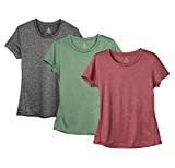 icyzone Workout Running Tshirts for Women - Fitness Athletic Yoga Tops Exercise Gym Shirts (Pack of 3) (L, Charcoal/Burgundy/Turf Green)