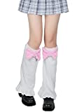 Kawaii Leg Warmer Fuzzy Fluffy Socks with Pink Bow Cartoon Cosplay Leg Warmer Over the Knee Socks for Women Girls