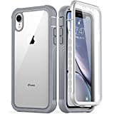 GOODON iPhone XR Case with Built-in Screen Protector,Pass 20 ft. Drop Test Military Grade Shockproof Clear Cover 360 Full Body Protective Phone Case for Apple iPhone XR Grey