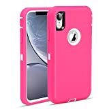 MAXCURY for iPhone XR Case, Heavy Duty Shock Absorption Full Body Protective Case with Hard PC Bumper + Soft TPU Back Cover for iPhone XR 6.1 inch Not Built in Screen Protector (Hot Pink/White)