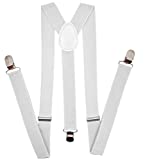 Navisima Adjustable Elastic Y Back Style Suspenders for Men and Women With Strong Metal Clips, White (1 Pack)