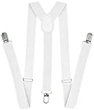 Trilece Suspenders for Men - Adjustable Size Elastic 1 inch Wide Y Shape Suspender for Women Strong Clips (White, 1)
