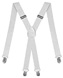 Dibi Mens Suspenders, Adjustable Elastic 1 Inch Wide Band with Heavy Duty Metal Clips, X Back Style (White)