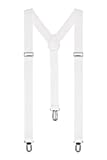 Boolavard Braces/Suspenders One Size Fully Adjustable Y Shaped with Strong Clips (White)