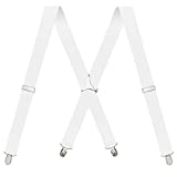Men's X-Back 1.4 Inches Wide 4-Clips Adjustable Suspenders, White