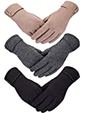 Patelai 3 Pairs Women Winter Gloves Warm Touchscreen Gloves Windproof Gloves for Women Girls Winter Using (Black, Gray, Khaki)
