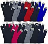 Winter Magic Gloves, 12 Pairs Stretchy Warm Knit Bulk Pack Mens Womens (12 Pairs Touch Screen Assorted)