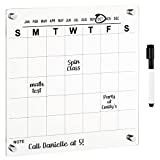 mDesign Modern Acrylic Reusable Hanging Wall Calendar and Planner with Dry Erase Marker - for Home, Office, Study - 11.81" Square - Clear/Black Print with Chrome Finish Mounting Hardware