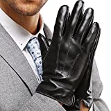 Leather Gloves for Mens, Full-Hand Touchscreen Mens Warm Cold Weather Gloves for Texting Driving Gift (L-8.9"（US Standard Size）, BLACK)
