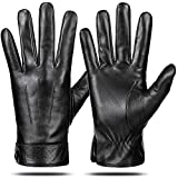 Winter Genuine Sheepskin Leather Gloves For Men, Warm Touchscreen Texting Cashmere Lined Driving Motorcycle Gloves by Dsane (Black, L)
