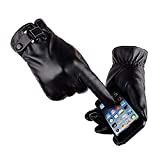 EONPOW Men's Touchscreen Texting Leather Gloves Winter Warm Black Soft Gloves Cashmere Lining