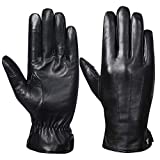 Mens Genuine Leather Gloves Winter - Acdyion Touchscreen Cashmere/Wool Lined Warm Dress Driving Gloves (Black Split, Large)