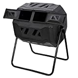 F2C Compost Bin Outdoor Dual Chamber Tumbling Composter 43 Gallon BPA Free Large Tumbler Composters Tumbling or Rotating w/ Sliding Doors & Solid Steel Frame Garden Yard Black