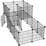 SONGMICS Pet Playpen with Door, Guinea Pigs Metal Mesh Cage, Customizable Fence for Small Animal, Rabbit, for Indoor Use, with Rubber Mallet, 56.3 x 28.7 x 28 Inches, Black ULPI06H