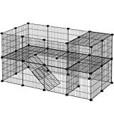 SONGMICS Pet Playpen, Small Animal Playpen, Rabbit Guinea Pig Cage, Zip Ties Included, Metal Wire Apartment-Style Two-Story Pet Premium Villa for Bunnies Puppies, Indoor Use, Black ULPI02H