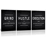 KAWAHONE Inspirational Canvas Painting Wall Art, Grind Hustle Execution Motivation Wall Decor Success Entrepreneur Poster Framed Positive Quotes Wall Picture Gift for Home Office Workplace Businness