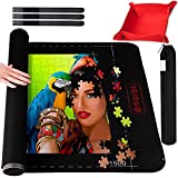 Marbs Puzzle Mat Roll Up with Guiding Lines for 500,1000,1500 Pieces. Roll Your Jigsaw Puzzle in 30sec - Portable Storage Mat 24"x46" with 2 Foam Poles, 3 Fastening Straps, Sorting Tray & Storage Bag