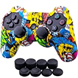 9CDeer 1 Piece of Silicone Water Transfer Protective Sleeve Case Cover Skin + 8 Thumb Grips Analog Caps for PS3 Controller, Cartoon Skulls