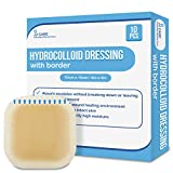 JJ CARE [Pack of 10] Thin Hydrocolloid Dressing with Border 4" x 4" Hydrocolloid Patches, Sterile Adhesive Hydrocolloid Bandages, Wound Dressing & Bed Sore Pads for Advanced Healing