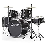 22 inch 5 Piece Full Size Complete Adult Drum Set with Stainless Steel Cymbals, Pedal & 2 Drumsticks, Adjustable Throne, Thick Drum Skin & Double Braced Hardware(Black)