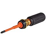 Klein Tools 32293 Insulated Screwdriver, 2-in-1 Screwdriver Set with Flip Blade, #2 Phillips and1/4-Inch Slotted Tips, Double-Ended Blades