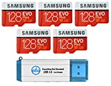 Samsung 128GB Evo Plus MicroSD Card (Bulk 5 Pack) Class 10 SDXC Memory Card with Adapter (MB-MC128H) Bundle with (1) Everything But Stromboli 3.0 Reader with SD & Micro (TF) Slots