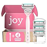 joy Razors for Women, 1 Handle, 4 Razor Blade Refills, Pink, Lubrastrip to Help Avoid Skin Irritation