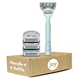 joy Razors for Women, 1 Handle, 4 Razor Blade Refills, Teal, Lubrastrip to Help Avoid Skin Irritation