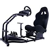 Hottoby Driving Wheel Stand Racing Cockpit with Racing Seat Fit for PC/Xbox/PS4 Racing Simulator Stand for Logitech G25 G27 G29 G920 G923 Thrustmaster Without Racing Wheel Shifter and Pedals（Black）