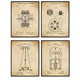 Nikola Tesla Patent Art Prints - Vintage Wall Art Poster Set - Chic Rustic Home Decor for Man Cave, Office, Living Room, Family Room, Den - Gift for Inventors, Electronics Fans, 8x10 Photos Unframed