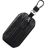 Car Key Cover, Genuine Leather Car Key Case Hook KeyChain ,Keyring Zipper Bag for Remote Key Fob Men Women Key Case