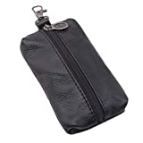 Auony Unisex Genuine Leather Key Case Wallet Pouch Bag Keychain Holder with Key Ring & Zipper (Black)