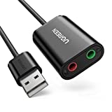 UGREEN USB to Audio Jack Sound Card Adapter with Dual TRS 3-Pole 3.5mm Headphone and Microphone USB to Aux 3.5mm External Audio Converter for Windows Mac Linux PC Laptops Desktops PS5 Headsets Black