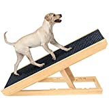 Senneny Wooden Adjustable Pet Ramp - Folding Portable Dog & Cat Ramp Perfect for Bed and Car - Non Slip Carpet Surface Height Adjustable Ramp Up to 100 Lbs
