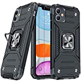 JAME Designed for iPhone 11 Case with Screen Protector [2PCS], Military-Grade Drop Protection, Protective Phone Case Cover, Car Mount Ring Kickstand Shockproof Bumper Case for iPhone 11 6.1 Inch Black
