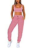 Fixmatti Women Sexy Gym Tracksuits Sweatsuit Matching Pant and Sports Bra Set Rose Red M