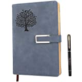 Tree of Life Refillable Writing Journal for Women & Men Faux Leather Hardcover Notebook A5 College Ruled 200 Lined Pages Lay-Flat Personal Diary with Pen & Magnetic Buckle (Tree of Life - Blue)