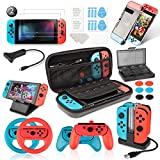 Keten Accessories Kit for NS, Including Carry Case, Charging Dock, Playstand, Extension Cable, Game Card Case, Screen Protector, J-Con Grips, Wheels, Crystal Case, TPU Case, Caps