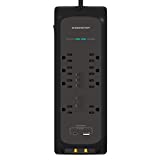 Monster 6ft Black Heavy Duty Power Strip and Tower Surge Protector, 4050 Joule Rating, 8 120V-Outlets, 1 USB-A and 1 USB-C Port - Ideal for Computers, Home Theatre Home Appliances and Office Equipment