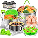 17 Pcs Accessories for Instant Pot, EAGMAK 6, 8 Qt Pressure Cooker Accessories - 2 Steamer Baskets, Non-stick Springform Pan, Egg Bites Mold, Egg Rack, Steamer Trivet, Egg Beater, Oven Mitts (Green)