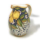 CERAMICHE D'ARTE PARRINI - Italian Ceramic Art Pottery Pitcher Vino Vine gal 0,264 Hand Painted Decorated Three Lemons Made in ITALY Tuscan