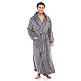 Alexander Del Rossa Mens Robe, Plush Fleece Hooded Bathrobe with Two Large Front Pockets and Tie Closure, Steel Gray, 1X-2X